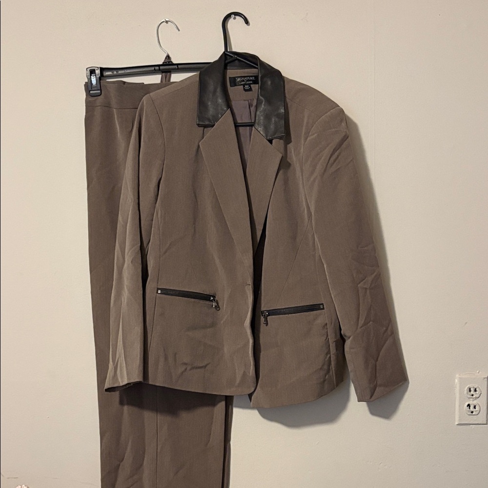 Larry Levine Brown Suit with Brown leather collar